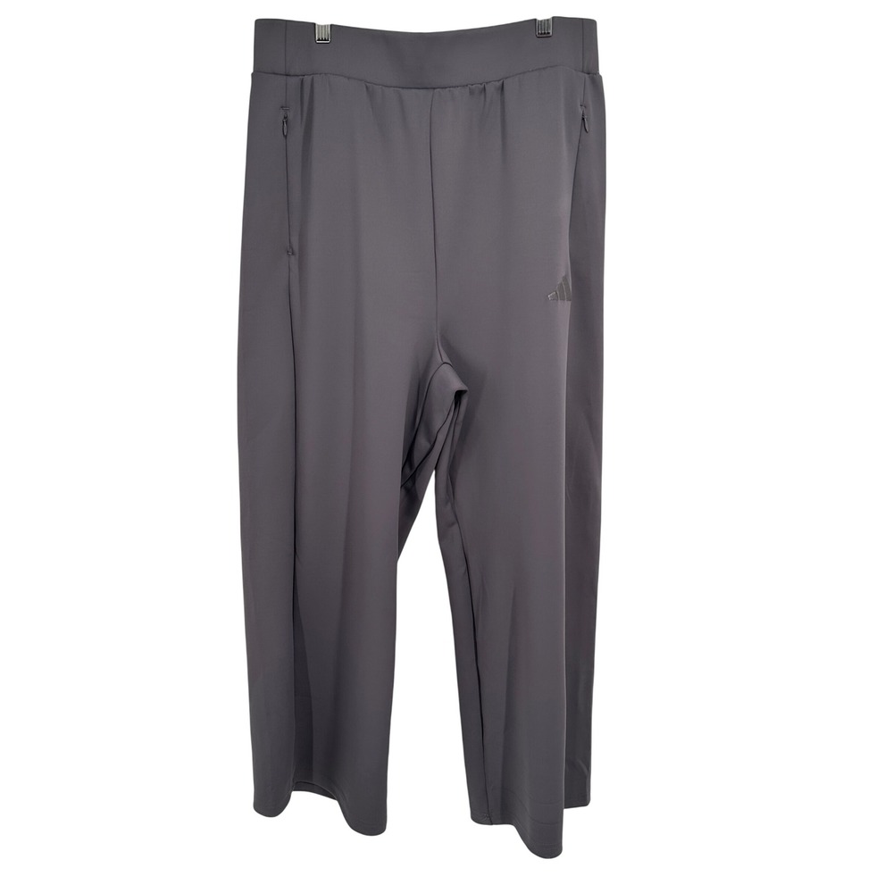 Adidas Women's XL Gray Wide Leg Athletic Pants Stretch Zip Pocket Casual Lounge